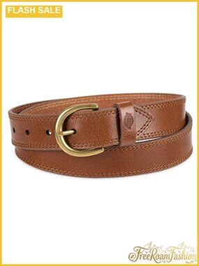 Genuine Leather Belt with Round Harness Buckle Workwear Jean Belt